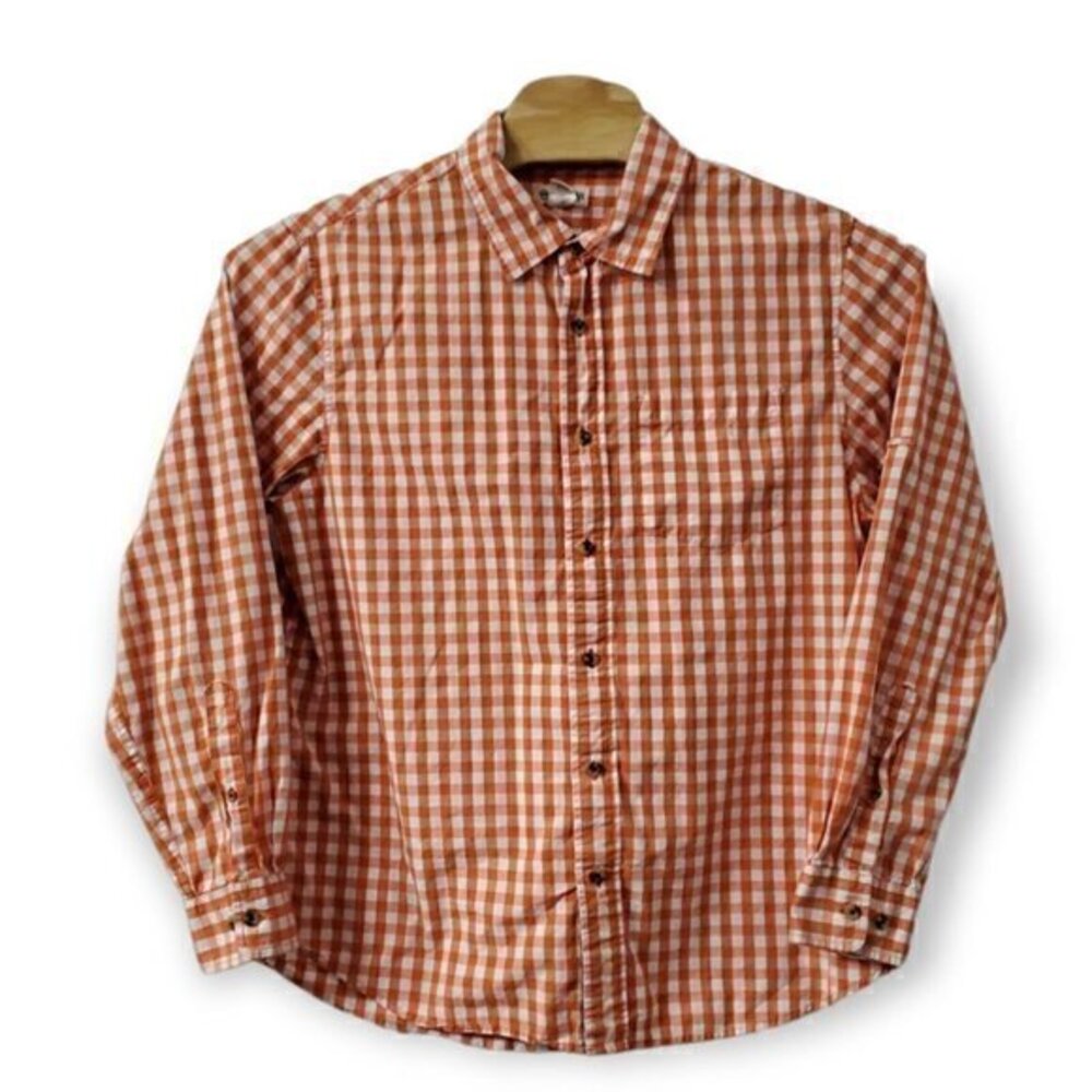 Magellan Outdoors Mens Large Button Front Long‎ Sleeve 100% Cotton Orange, White